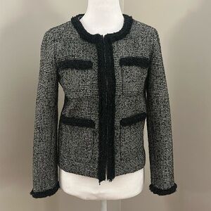 J. Crew Glen Plaid Braided Trim Crop Tweed Jacket, Sz 00